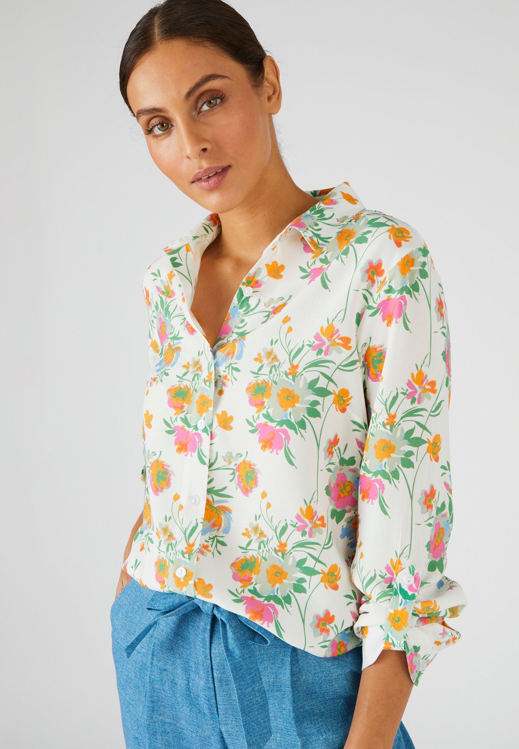 Image of Bluse Aus Viskose Mit Blumendruck. Damen Weiss 40