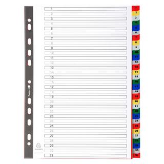 Exacompta Divisori numerici 31 tasti 1-31 polipropilene colori A4 120 micron - A4 - x 20  