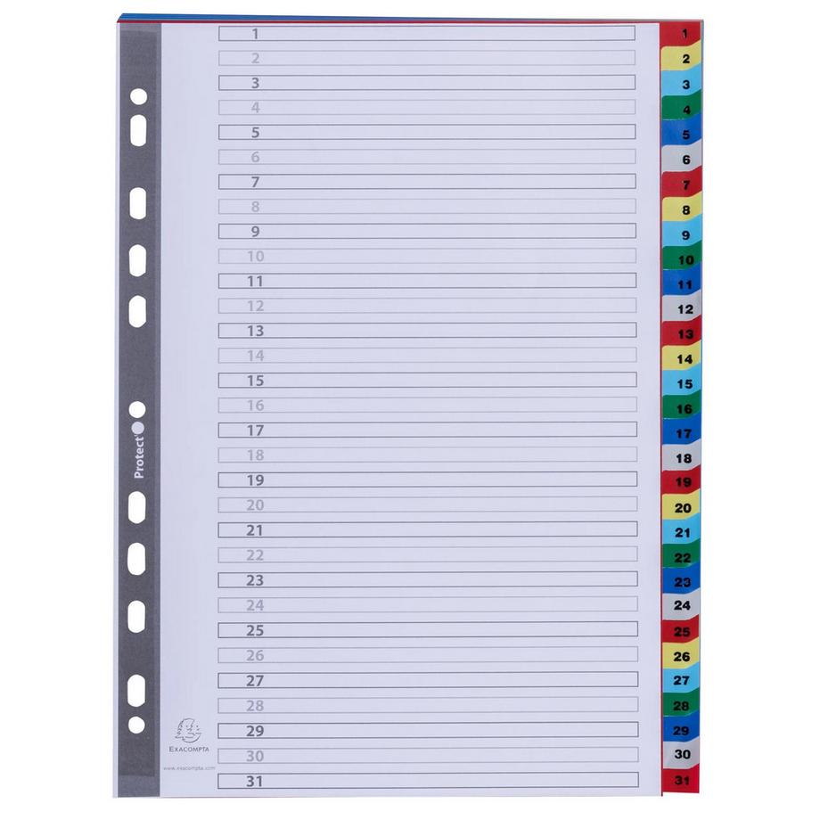 Exacompta Divisori numerici 31 tasti 1-31 polipropilene colori A4 120 micron - A4 - x 20  