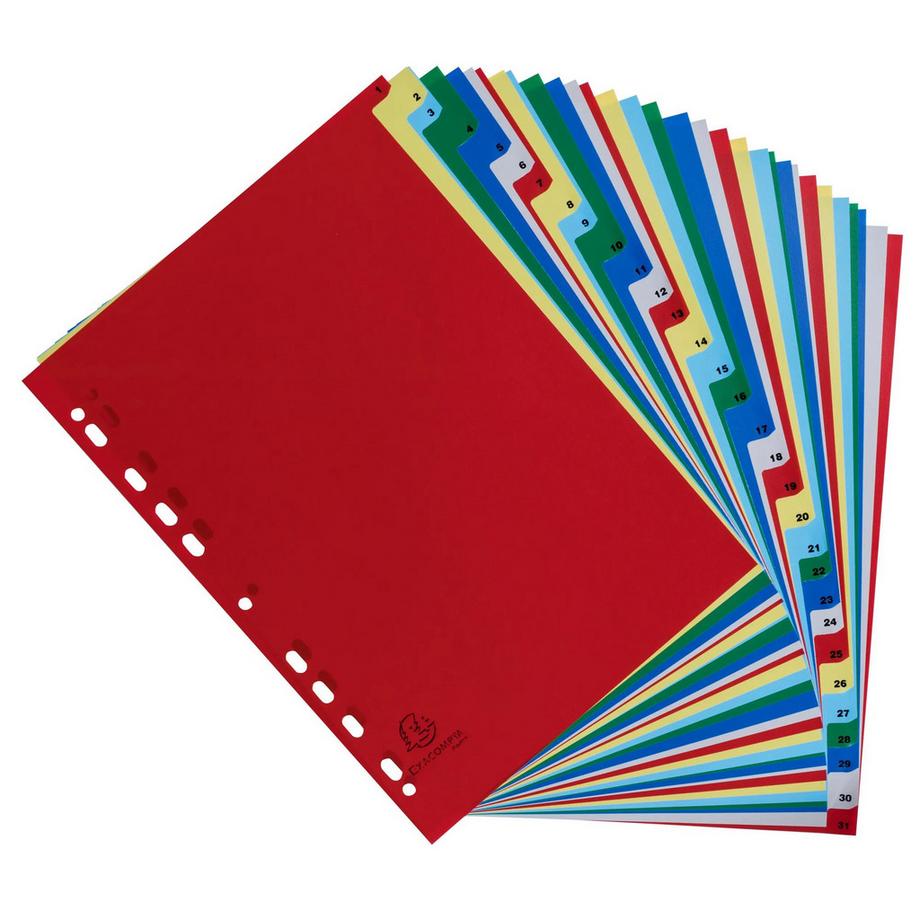 Exacompta Divisori numerici 31 tasti 1-31 polipropilene colori A4 120 micron - A4 - x 20  