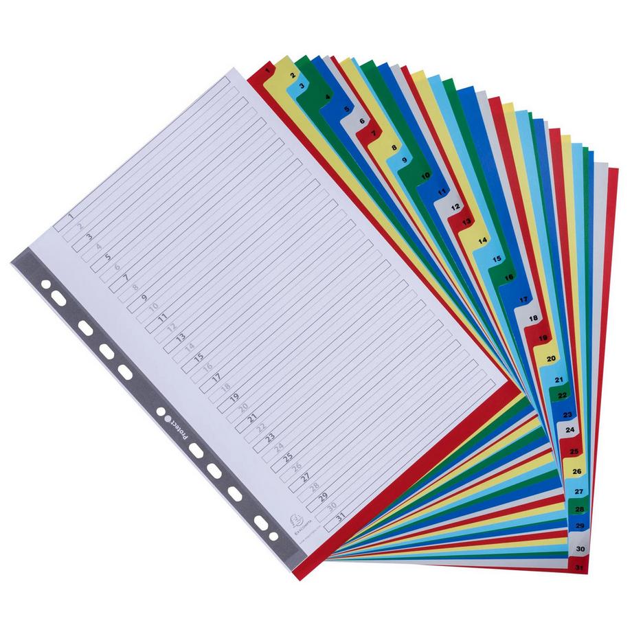 Exacompta Divisori numerici 31 tasti 1-31 polipropilene colori A4 120 micron - A4 - x 20  