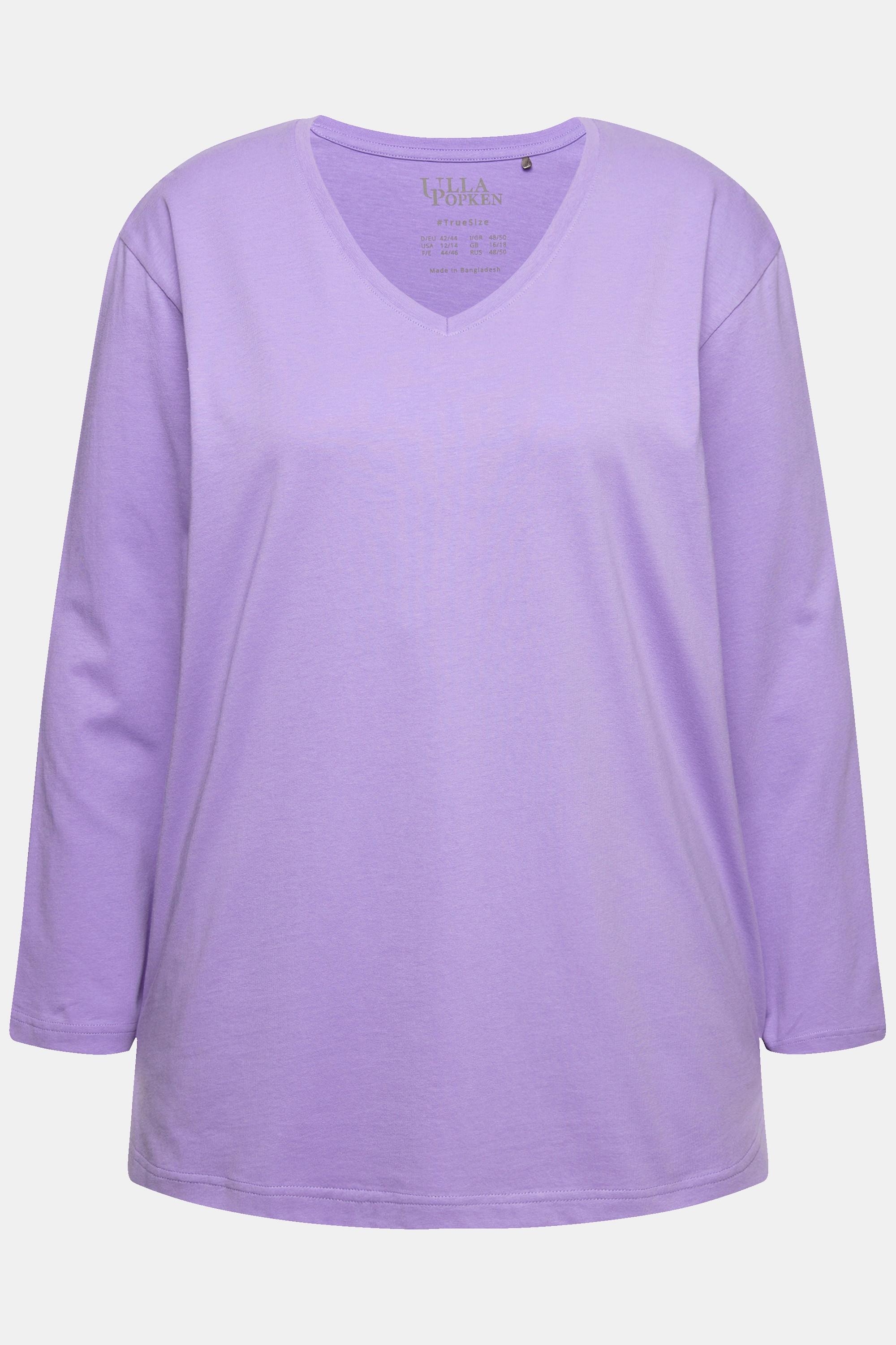 Ulla Popken  T-shirt coupe Relaxed Fit, col en V et manches longues 