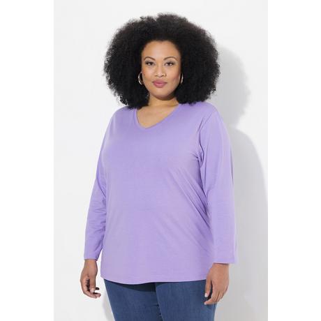 Ulla Popken  T-shirt coupe Relaxed Fit, col en V et manches longues 