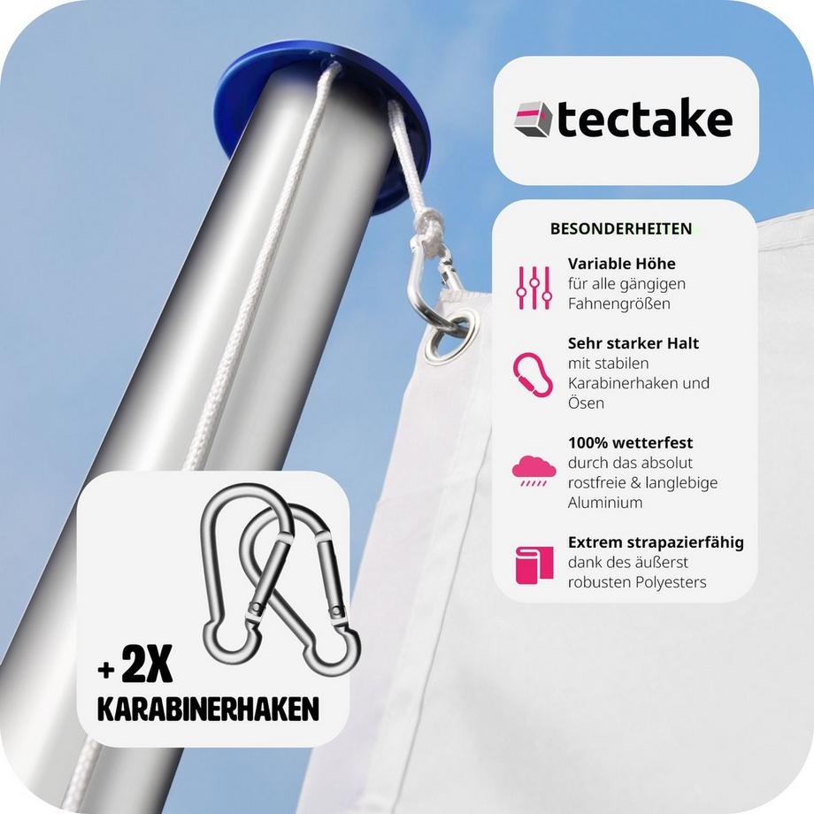 Tectake  Aluminium Fahnenmast höhenverstellbar 