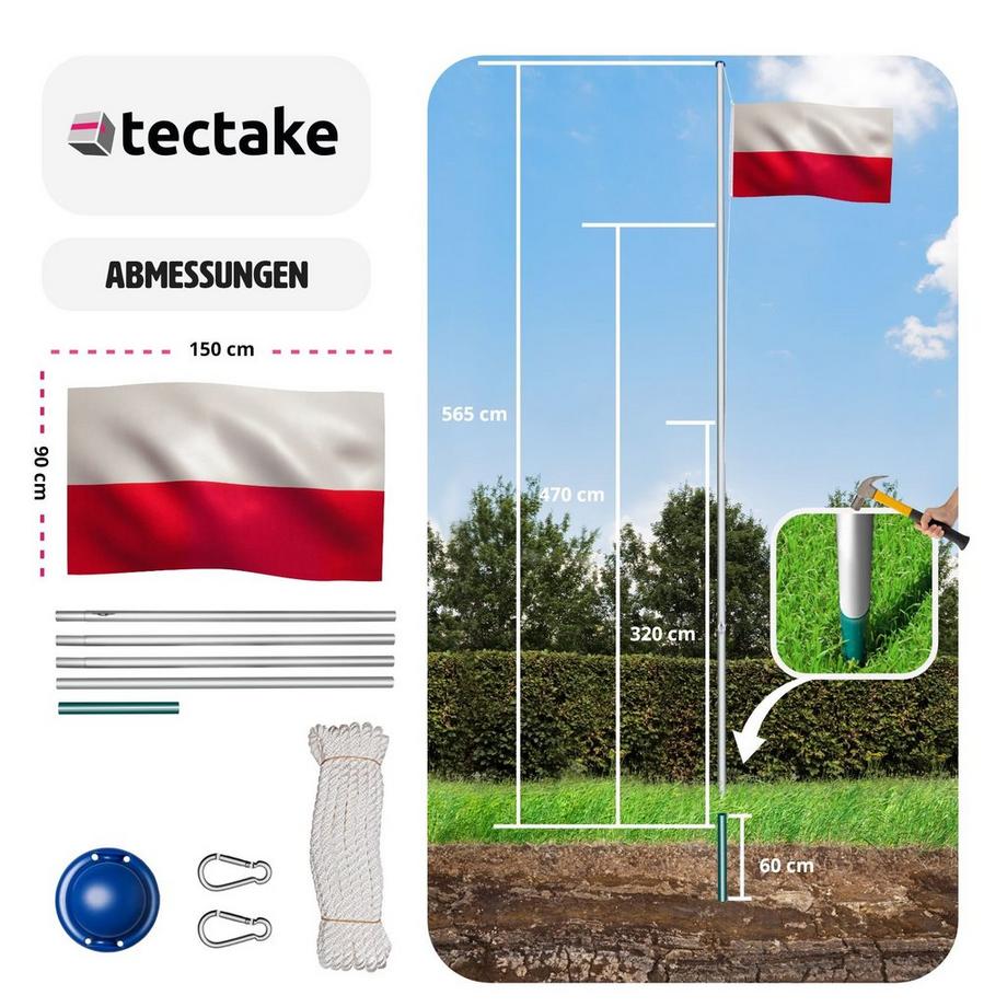 Tectake  Aluminium Fahnenmast höhenverstellbar 