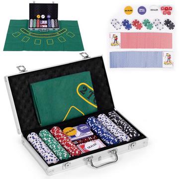 Set da poker Blackjack 300 fiches 2 mazzi di carte Tappetino da gioco con dadi Custodia da trasporto con serratura
