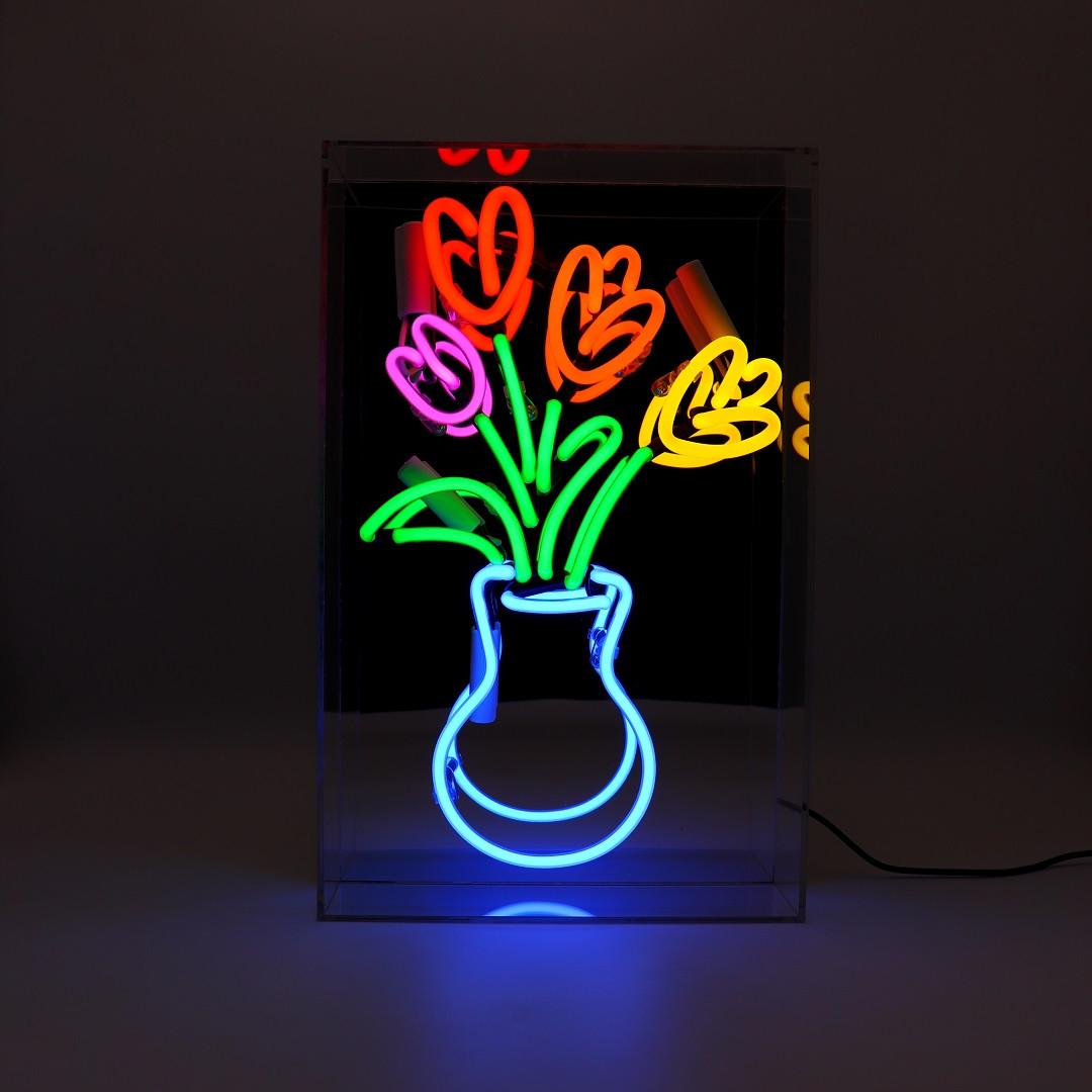 Locomocean Acryl-Box Neon - Vase mit Tulpen  