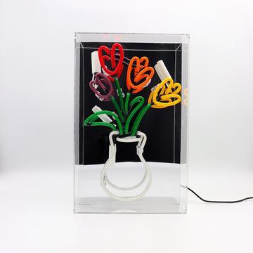 Acryl-Box Neon - Vase mit Tulpen