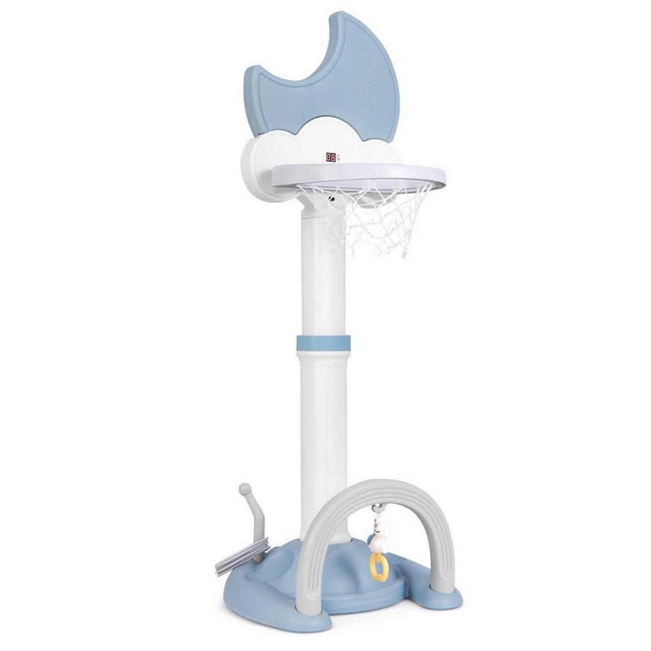 Northix  4 in 1 Kinder Basketballkorb Set mit Basketball & Fußball & Ringwurf Basketballständer Blau 