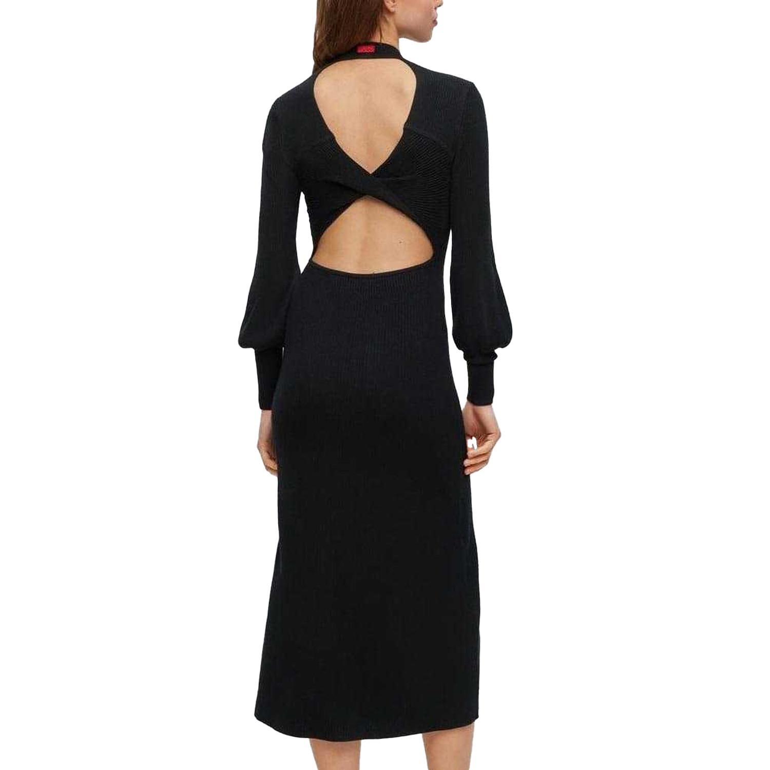 HUGO Slopenny Geripptes Strick Midi-Kleid  