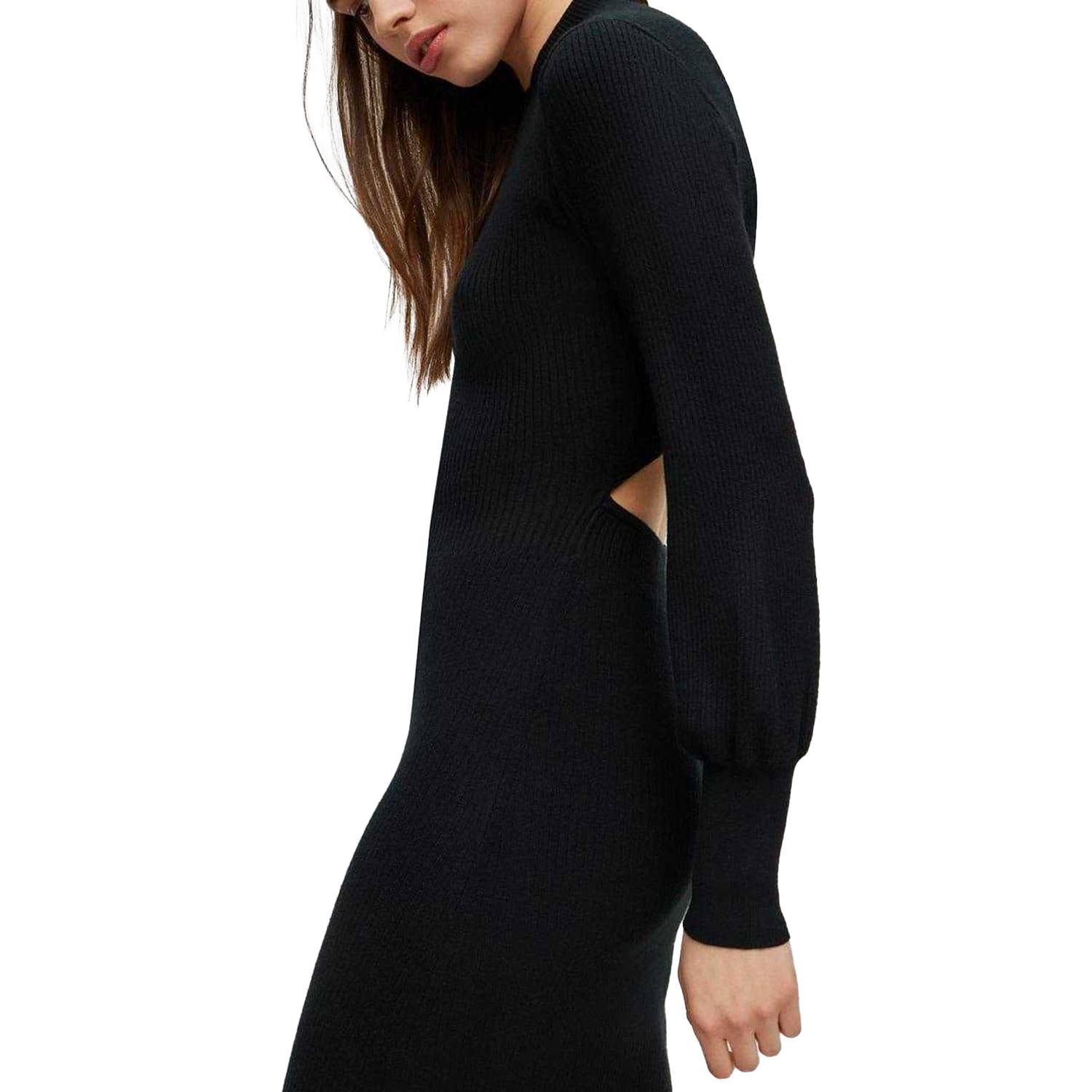 HUGO Slopenny Geripptes Strick Midi-Kleid  