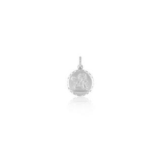 MUAU Schmuck  Pendentif médaille ange en or blanc 750, 12mm 