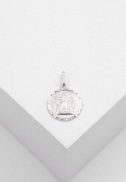 MUAU Schmuck  Pendentif médaille ange en or blanc 750, 12mm 