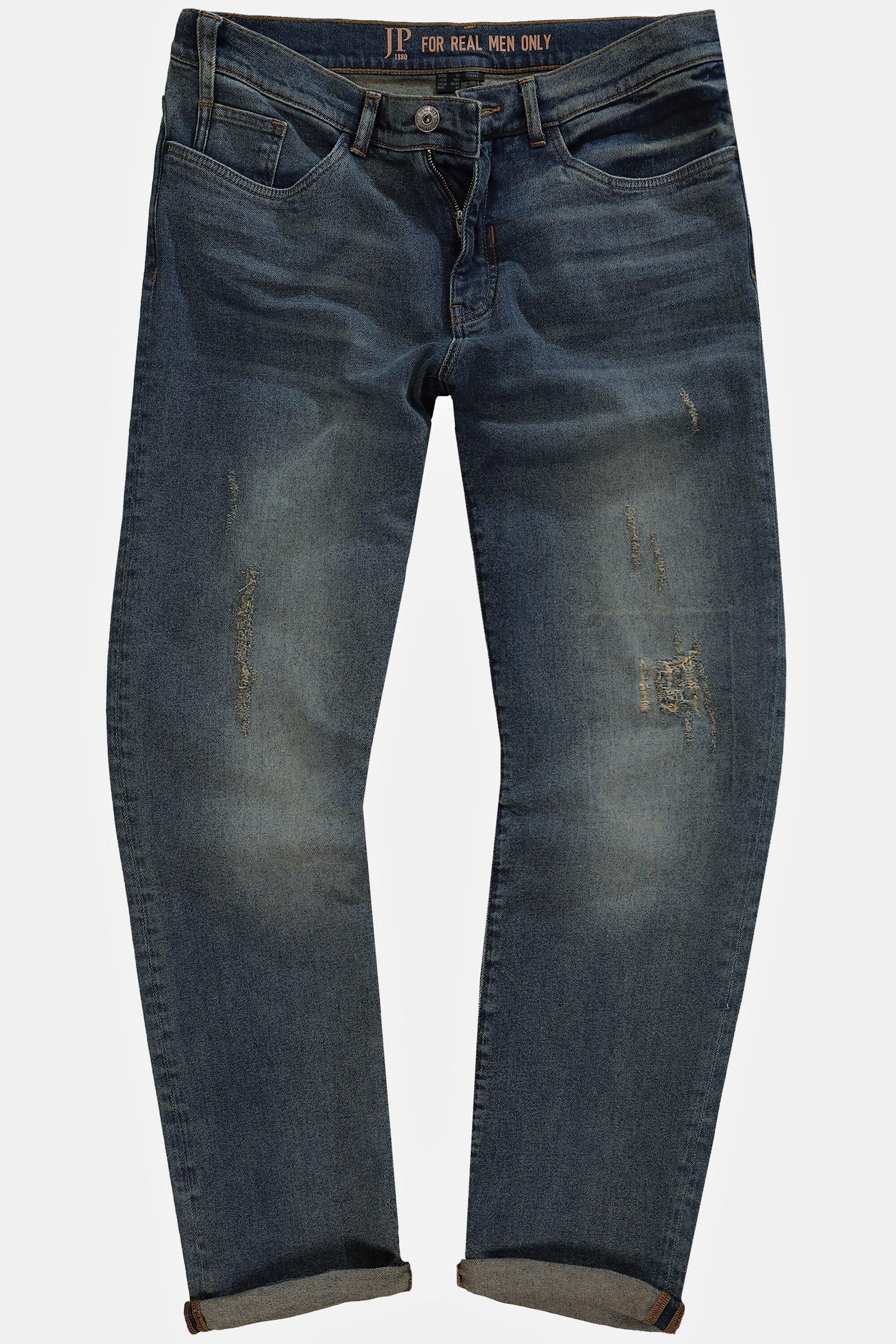 JP1880  Jean 5 poches ventre confort. Coupe Regular Fit, détails destroy. Jusqu'à la taille 74. 