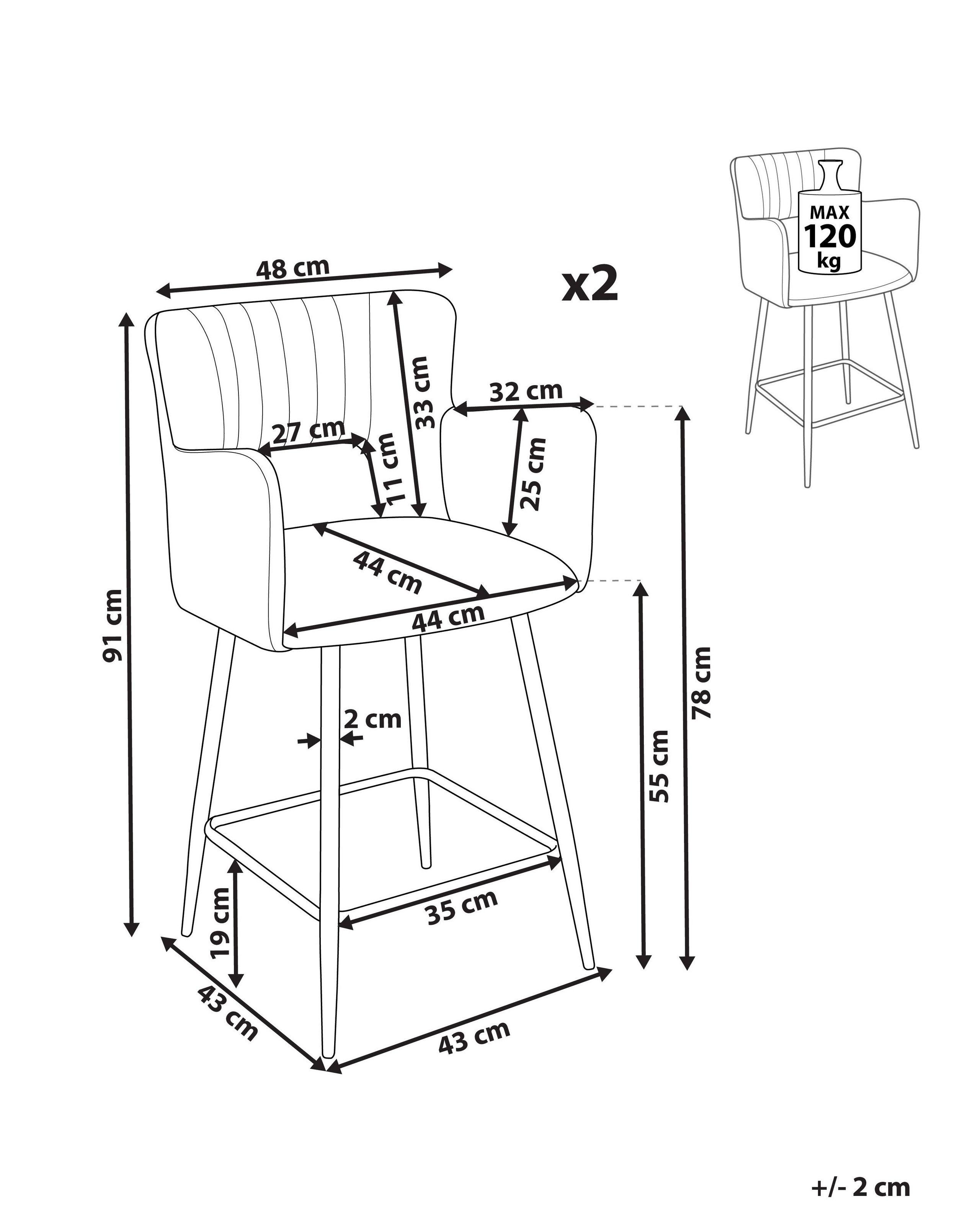 Beliani Lot de 2 chaises de bar en Velours Moderne SANILAC  