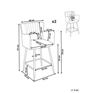 Beliani Lot de 2 chaises de bar en Velours Moderne SANILAC  