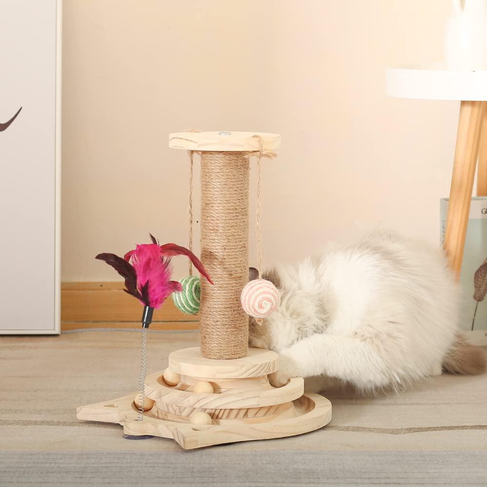 Alopini  Carrousel pour chat à billes en bois, jouet pour chat en bois, griffoir en bois pour chat, adapté aux chats de petite à moyenne taille 