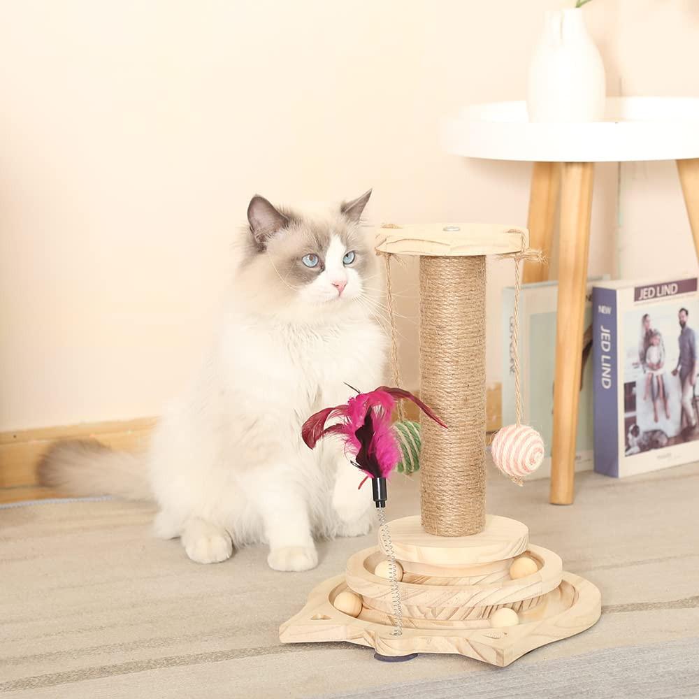 Alopini  Carrousel pour chat à billes en bois, jouet pour chat en bois, griffoir en bois pour chat, adapté aux chats de petite à moyenne taille 