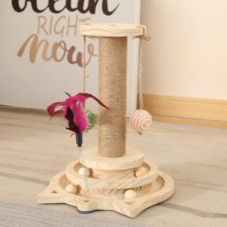 Alopini  Carrousel pour chat à billes en bois, jouet pour chat en bois, griffoir en bois pour chat, adapté aux chats de petite à moyenne taille 