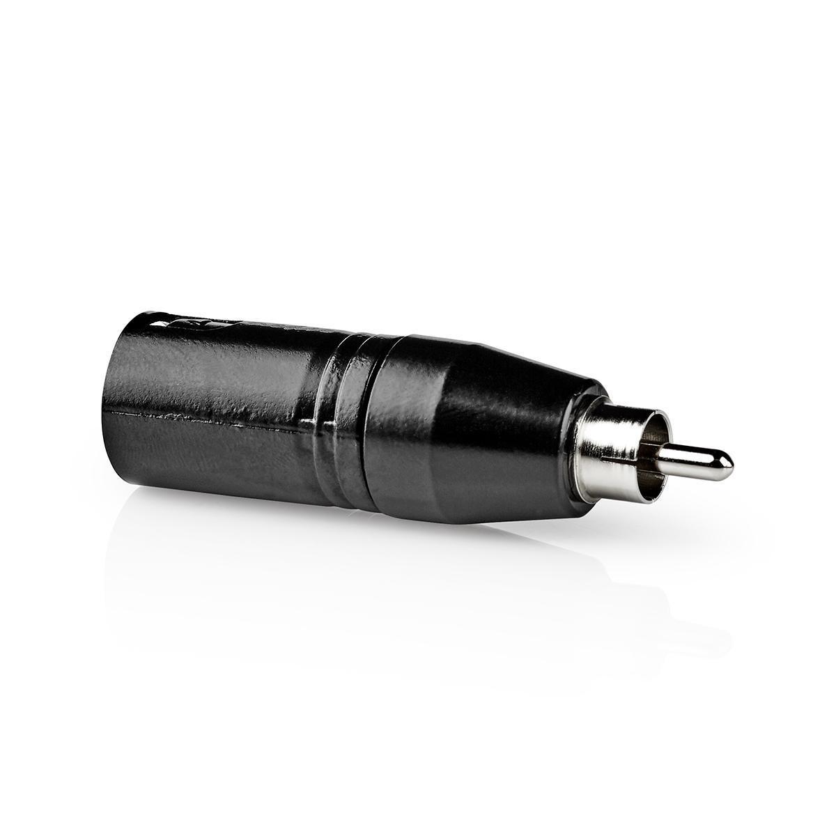 Image of XLR Adapter | XLR 3-pin male | RCA male | Vernickelt | Gerade | Metall | Schwarz | 1 Stk. | Plastikbeutel