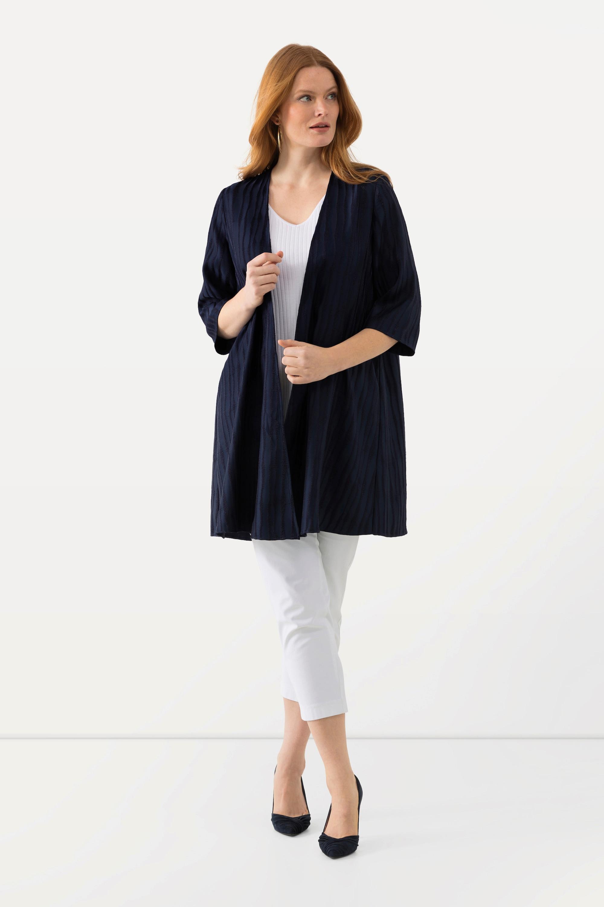 Ulla Popken  Easy-Going-Jacke, offene Form, V-Ausschnitt 