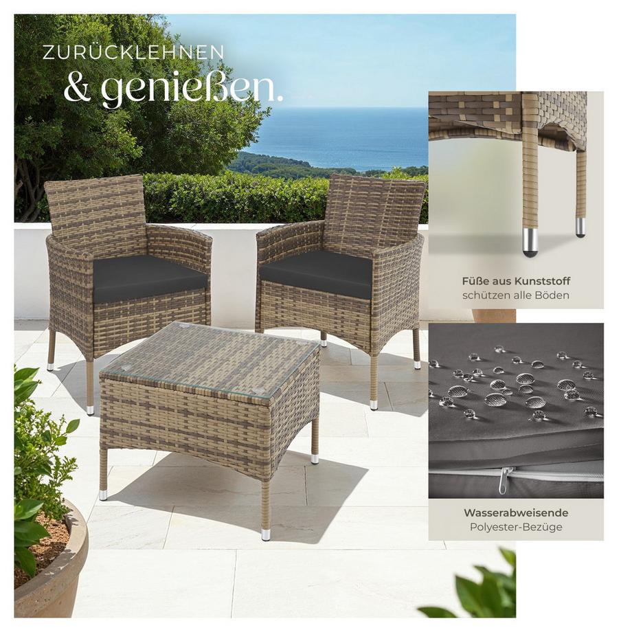 Tectake Rattanset Luzern für 2 Personen widerstandsfähig  