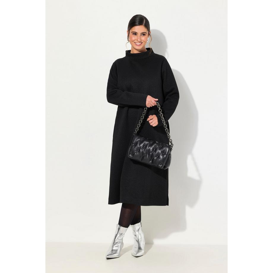 Ulla Popken Robe en molleton Effet Métallique Col Montant Manches Longues  