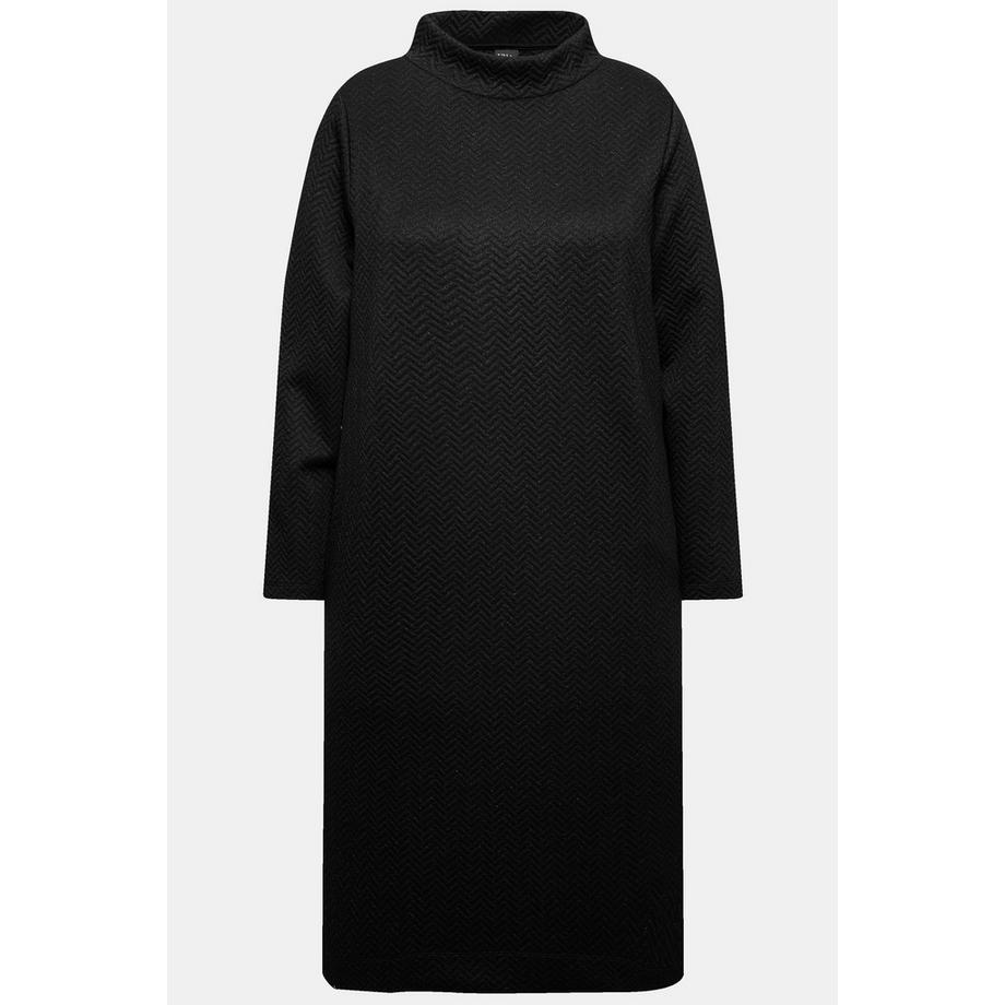 Ulla Popken Robe en molleton Effet Métallique Col Montant Manches Longues  