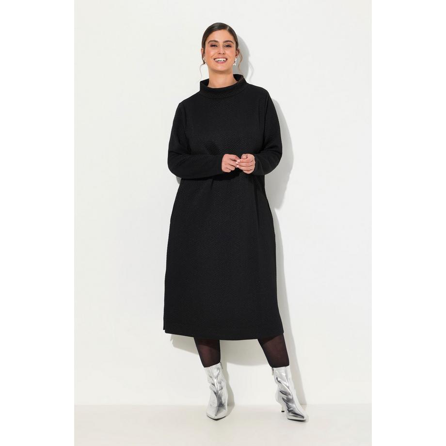 Ulla Popken Robe en molleton Effet Métallique Col Montant Manches Longues  