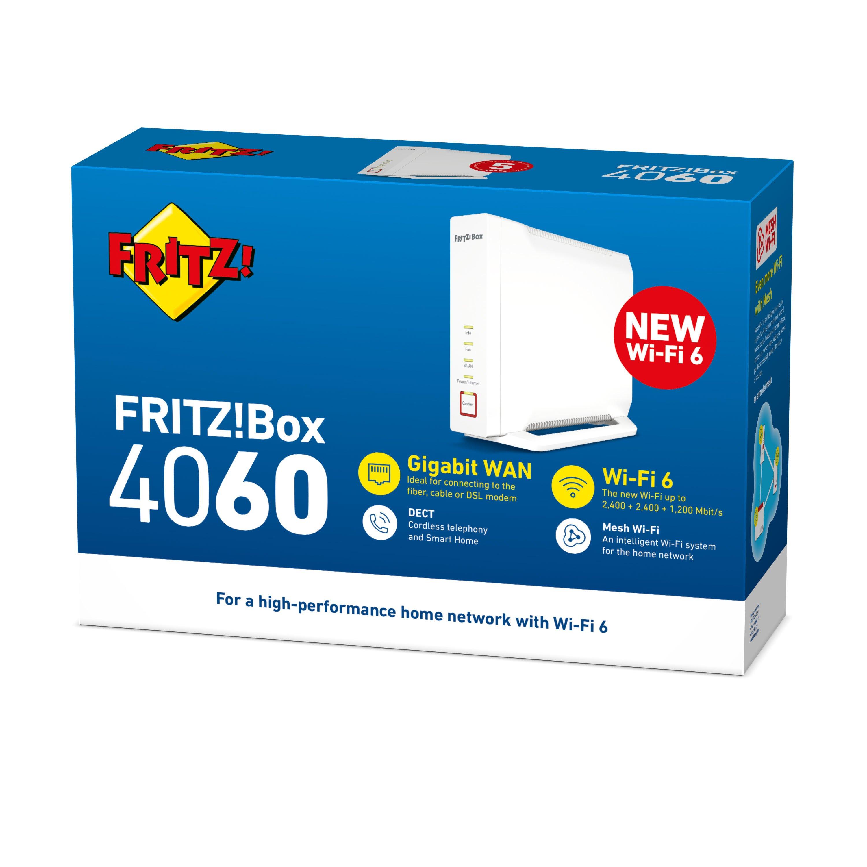 AVM  FRITZ!Box 4060 router wireless Gigabit Ethernet Banda tripla (2.4 GHz/5 GHz/5 GHz) Bianco 