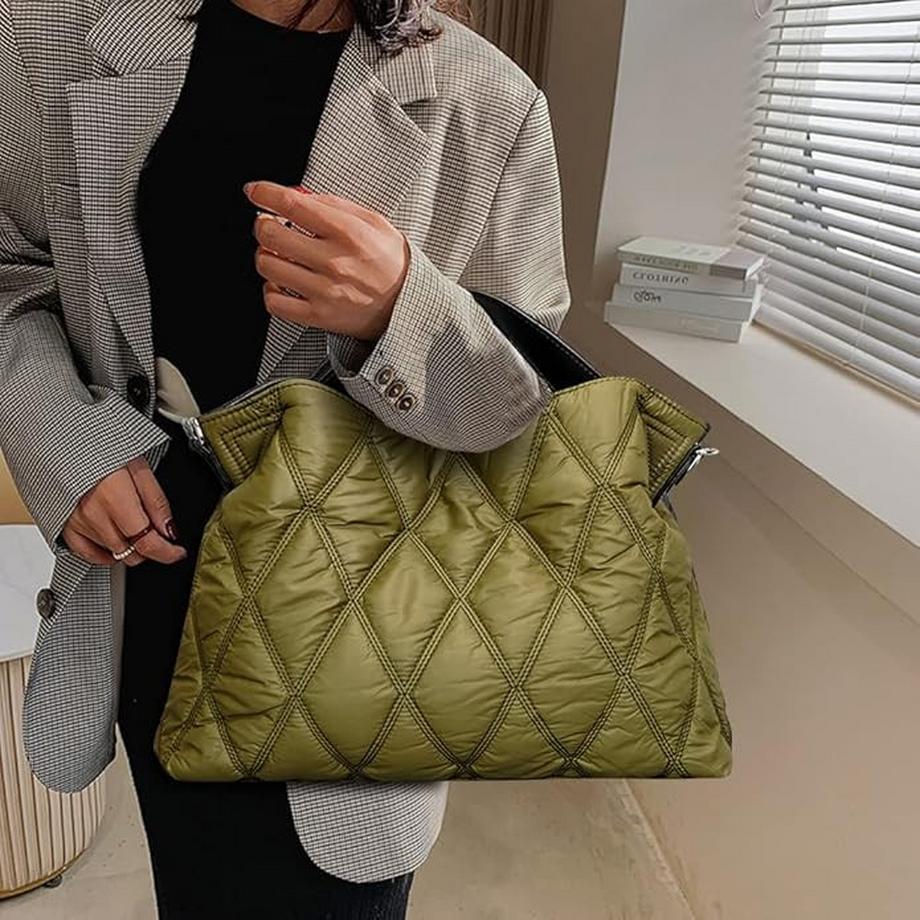 Only-bags.store Trendy Puffer Sac fourre-tout matelassé en nylon losange  