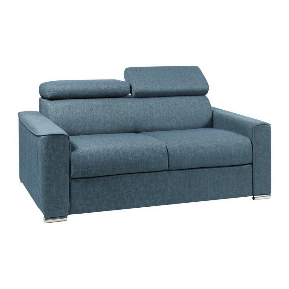 LINEA SOFA Canapé 2 places convertible express en tissu bleu - couchage 120 cm - Matelas 22 cm avec mémoire de forme VIZIR  