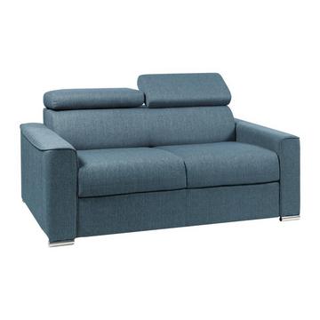 Canapé 2 places convertible express en tissu bleu - couchage 120 cm - Matelas 22 cm avec mémoire de forme VIZIR