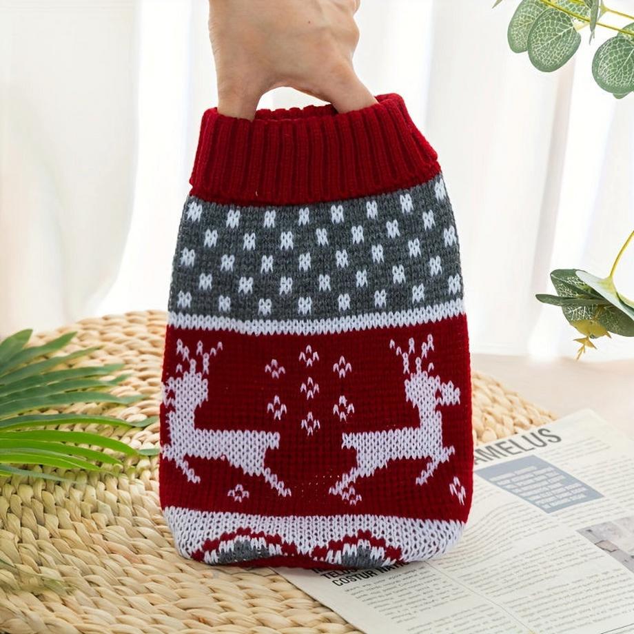 Alopini  Pull de Noël en tricot pour chats et petits chiens - motifs de rennes et de flocons de neige, pull à col roulé chaud pour l'hiver/printemps/automne, XXL 
