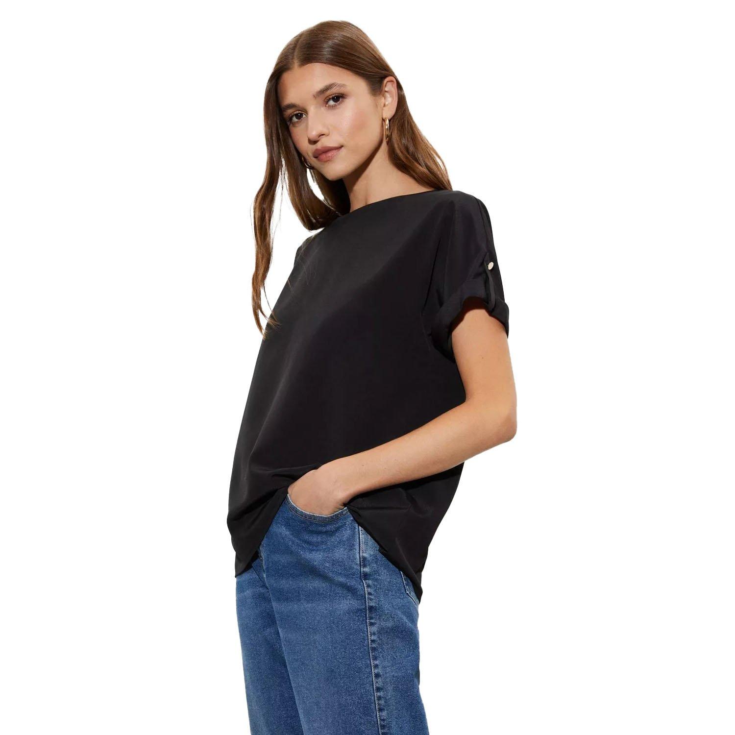 Image of Bluse Krempelärmel Damen Schwarz 42