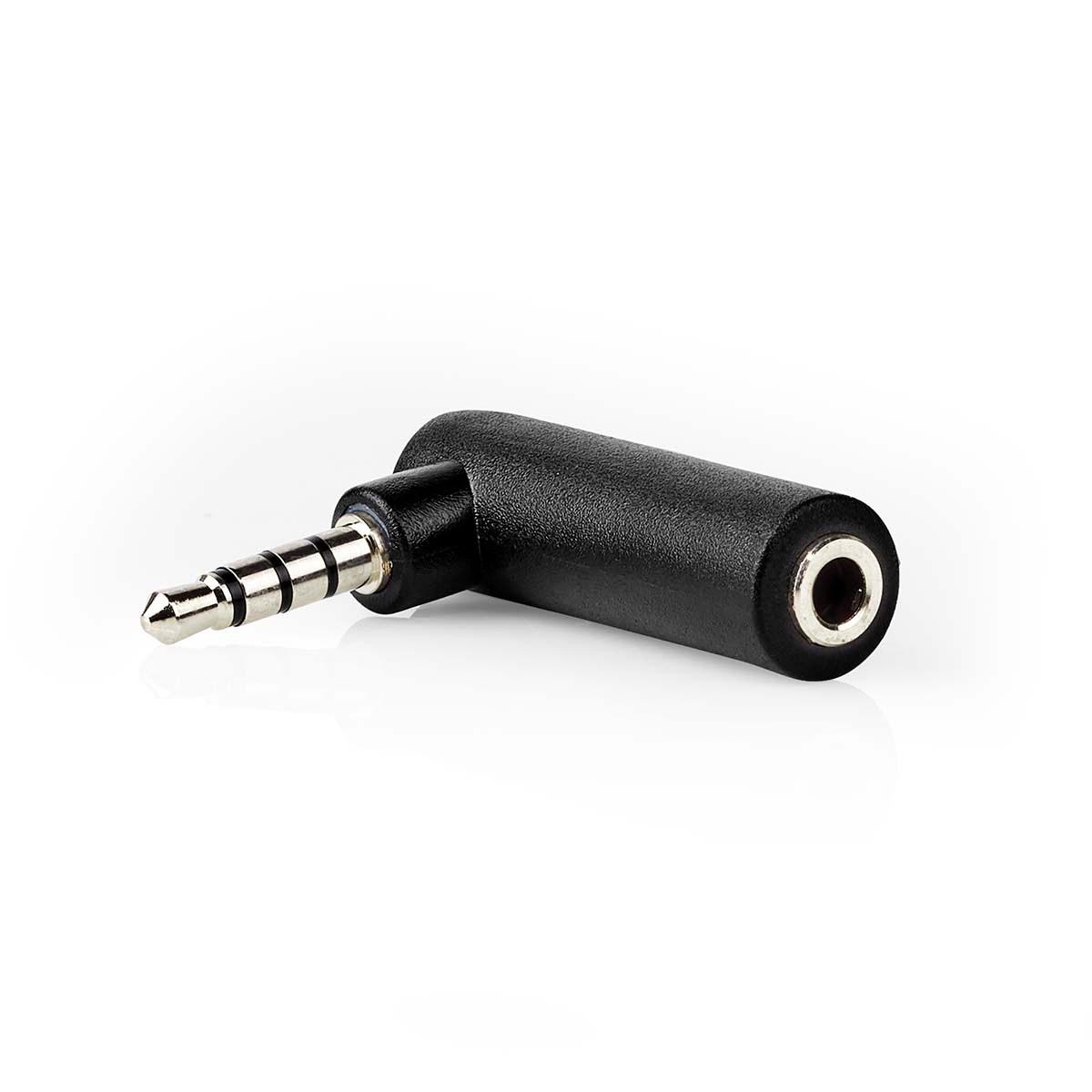 Nedis  Adaptateur audio stéréo | 3,5 mm mâle | 3,5 mm femelle | nickelé | coudé à 90° | métal | noir | 1 pc. | Boîte 