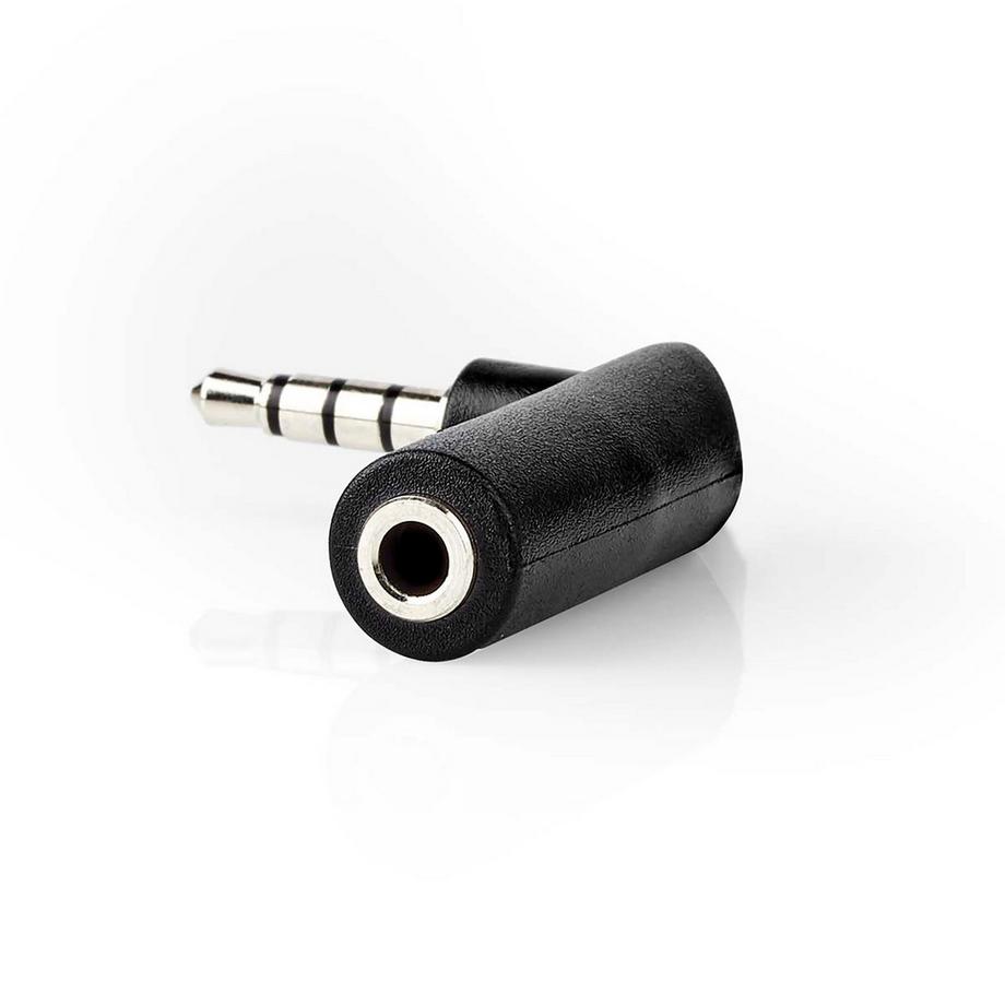 Nedis  Adaptateur audio stéréo | 3,5 mm mâle | 3,5 mm femelle | nickelé | coudé à 90° | métal | noir | 1 pc. | Boîte 