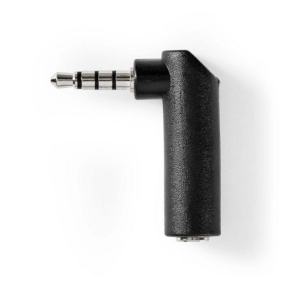 Adaptateur audio stéréo | 3,5 mm mâle | 3,5 mm femelle | nickelé | coudé à 90° | métal | noir | 1 pc. | Boîte