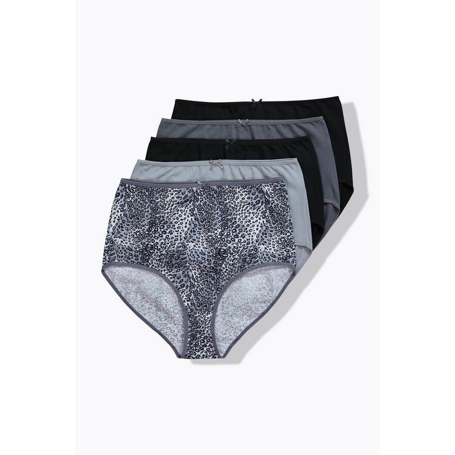 Ulla Popken Maxislips 5er-Pack Animal Einfarbig High Waist  