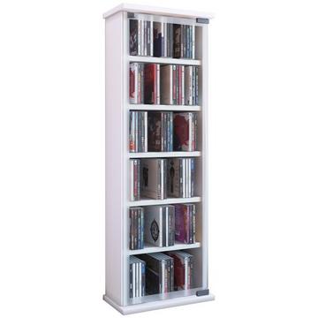 CD Regal Holz | CD Schrank mit ESG-Sicherheitsglastüren für 204 CDs oder 72 DVDs | Maße: H. 92 x B. 31 x T. 18 cm | Elegantes DVD Regal mit Rollen |