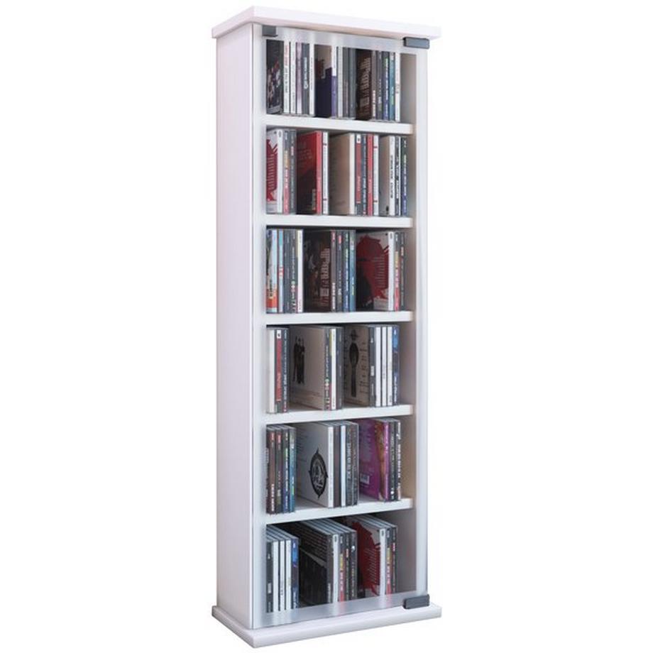 VCM CD Regal Holz | CD Schrank mit ESG-Sicherheitsglastüren für 204 CDs oder 72 DVDs | Maße: H. 92 x B. 31 x T. 18 cm | Elegantes DVD Regal mit Rollen |  