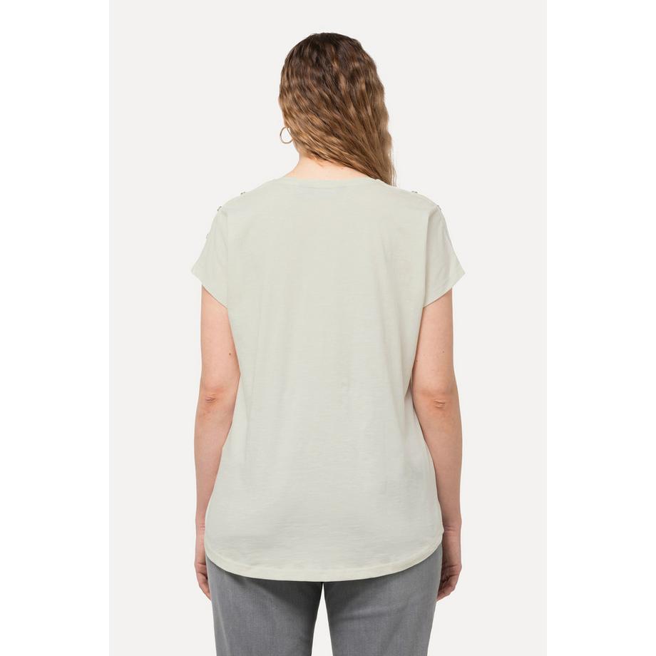 Ulla Popken Love Oversized Col Rond Manches Courtes T-Shirt avec Boutons  