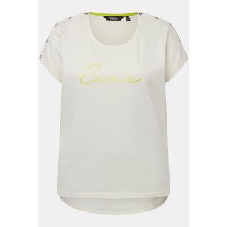 Ulla Popken  T-shirt dal taglio oversize con LOVE, bottoni, scollo a girocollo e mezze maniche 