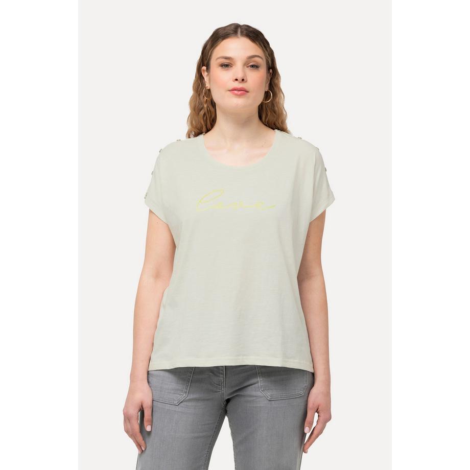 Ulla Popken Love Oversized Col Rond Manches Courtes T-Shirt avec Boutons  