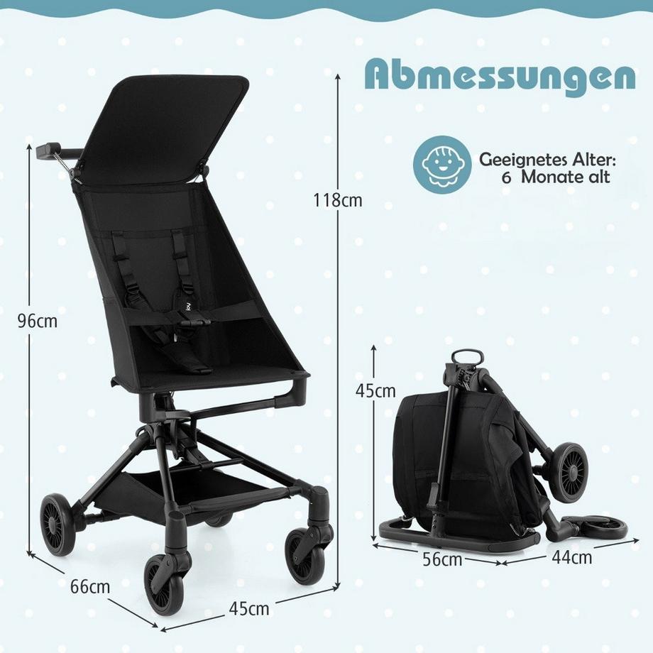 Northix  Klappbarer Kinderwagen mit Verstellbarer & Abnehmbarem Verdeck Reisebuggy Kinderbuggy 