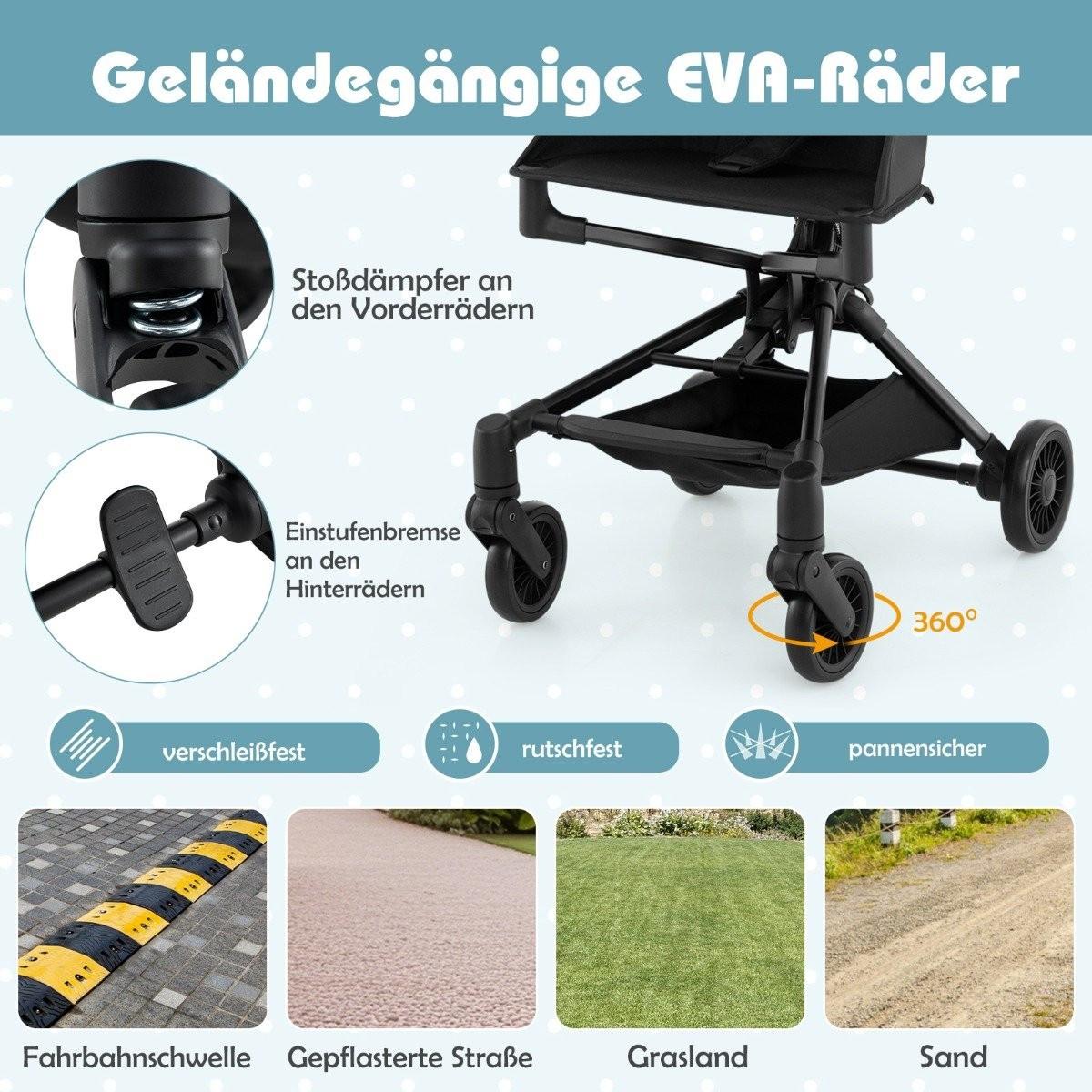 Northix  Klappbarer Kinderwagen mit Verstellbarer & Abnehmbarem Verdeck Reisebuggy Kinderbuggy 