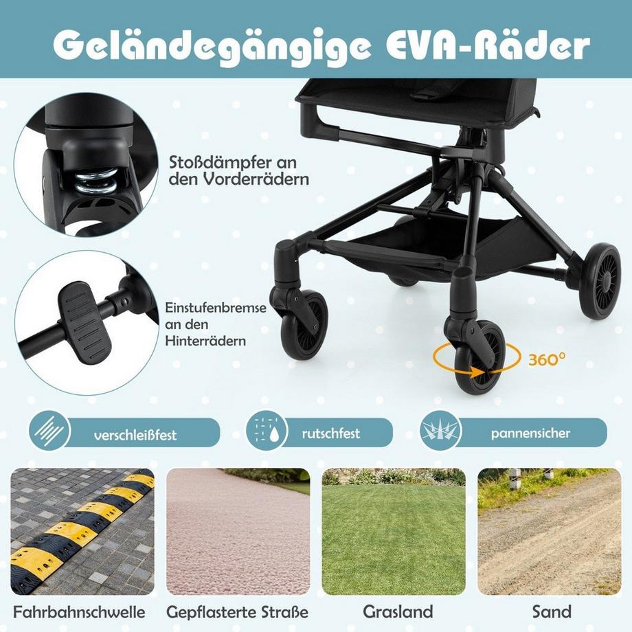 Northix  Klappbarer Kinderwagen mit Verstellbarer & Abnehmbarem Verdeck Reisebuggy Kinderbuggy 