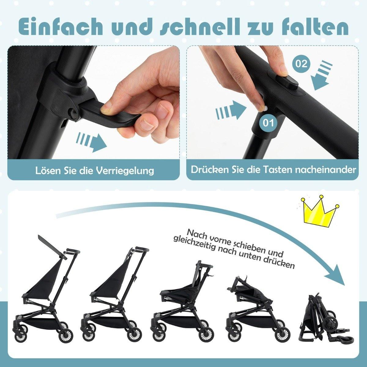 Northix  Klappbarer Kinderwagen mit Verstellbarer & Abnehmbarem Verdeck Reisebuggy Kinderbuggy 