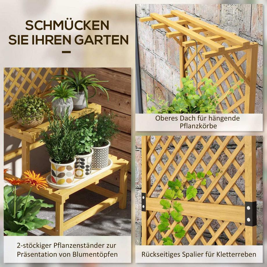 Northio Supporto Per Piante In Legno Scale Per Fiori A 2 Livelli Traliccio Per Fiori Scaffale Per Piante Scale Da Giardino Patio Giallo 60X50X166 Cm  
