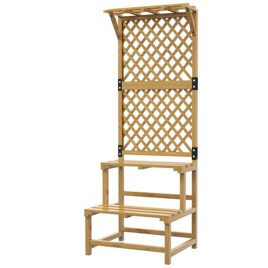 Supporto Per Piante In Legno Scale Per Fiori A 2 Livelli Traliccio Per Fiori Scaffale Per Piante Scale Da Giardino Patio Giallo 60X50X166 Cm